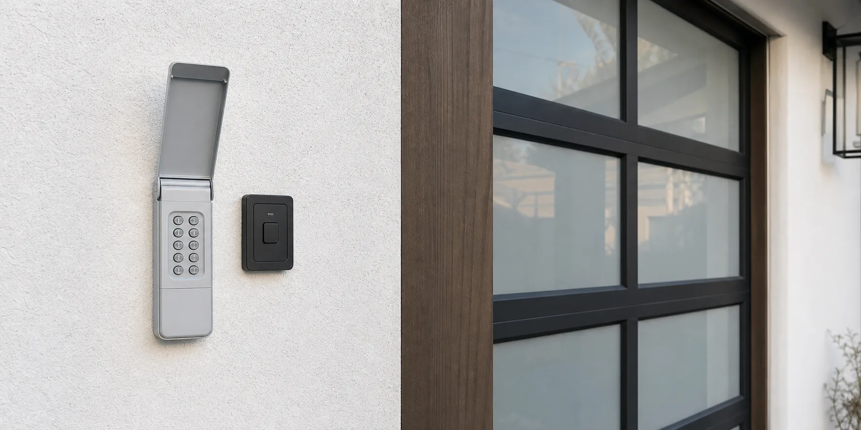 Newly installed exterior garage door keypad
