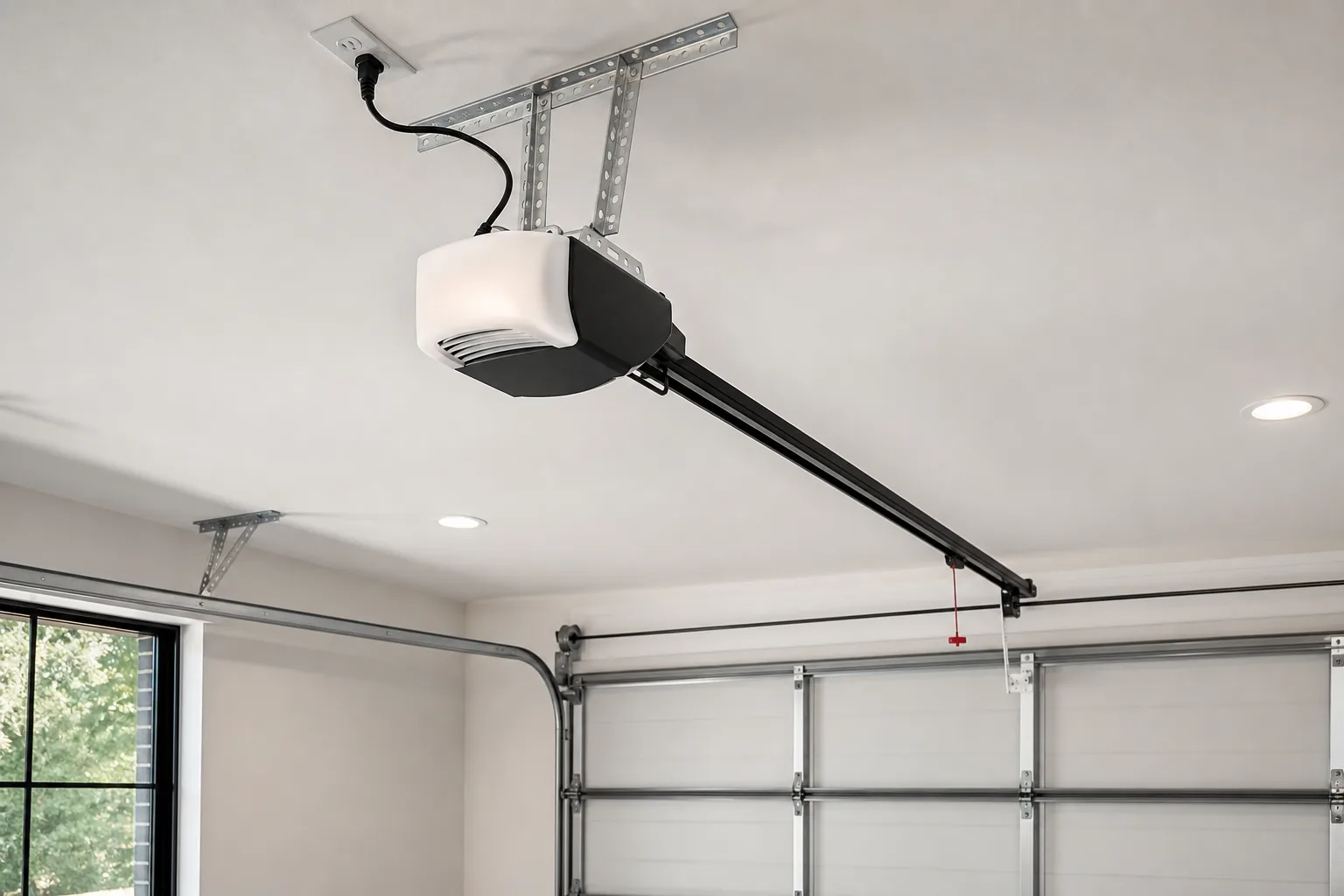 Newly installed quiet ceiling-mounted garage door opener